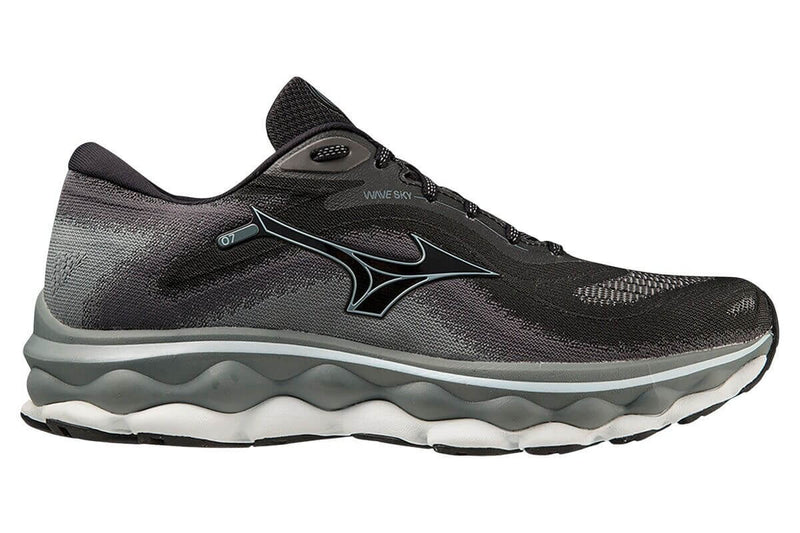 Load image into Gallery viewer, Mens Mizuno Wave Sky 7 2E Wide Black/Glacial Ridge/Stormy Weather, Size 9.5