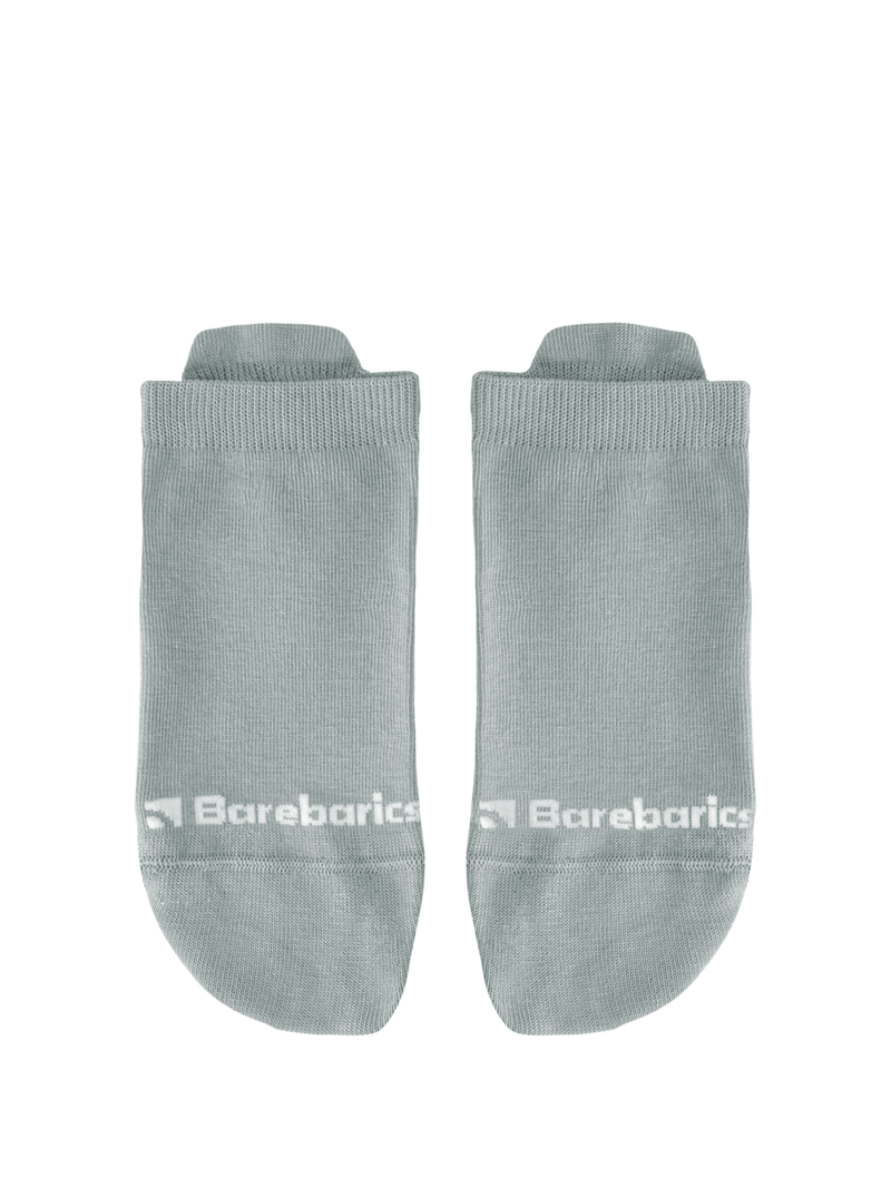 Load image into Gallery viewer, Barebarics low-cut grey barefoot socks, soft fabric, ankle cuff design, 3 pack for stylish everyday wear.