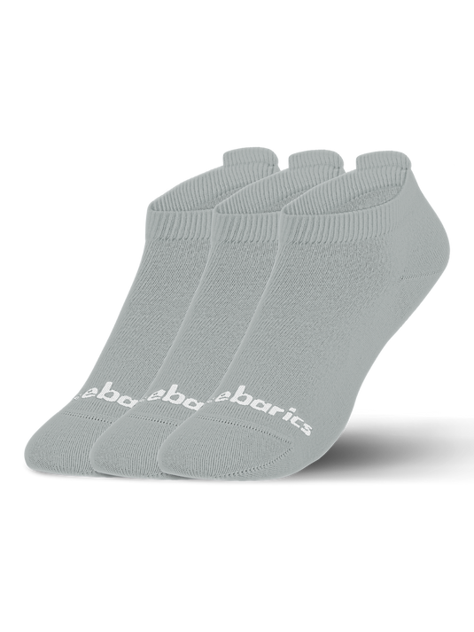 Barebarics low-cut grey ankle barefoot socks, pack of three, designed for comfort and flexibility in everyday wear.