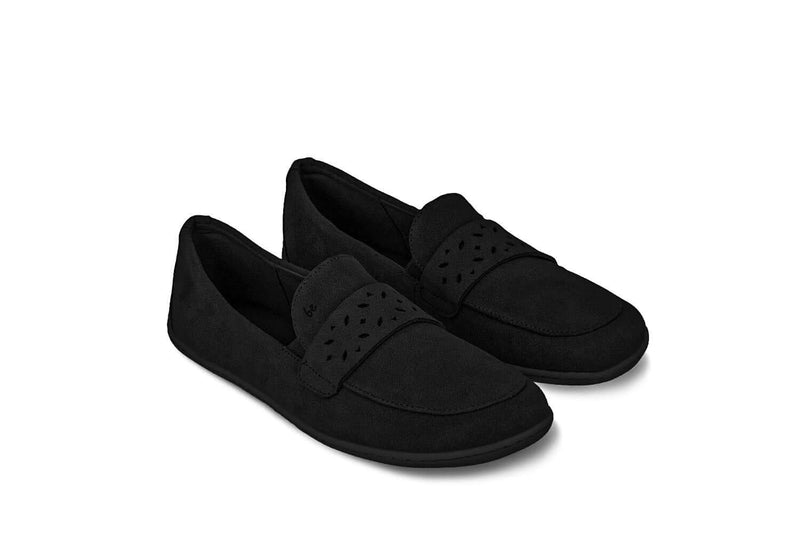 Load image into Gallery viewer, Be Lenka Bianca All Black leather moccasins for women with decorative perforated strap design.