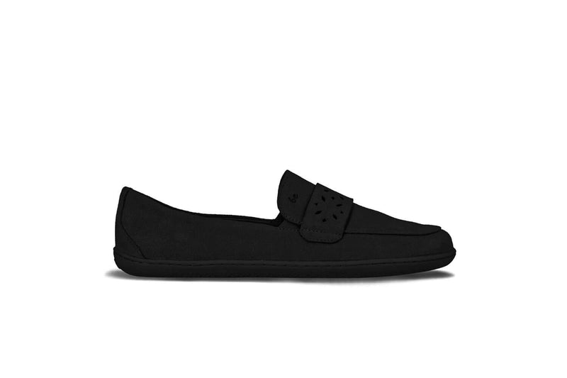 Load image into Gallery viewer, Be Lenka Bianca All Black leather moccasins for women with decorative perforated pattern, versatile for dresses or trousers.