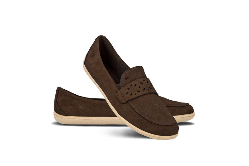 Load image into Gallery viewer, Be Lenka Bianca chocolate brown leather moccasins for women with decorative perforated strap design.