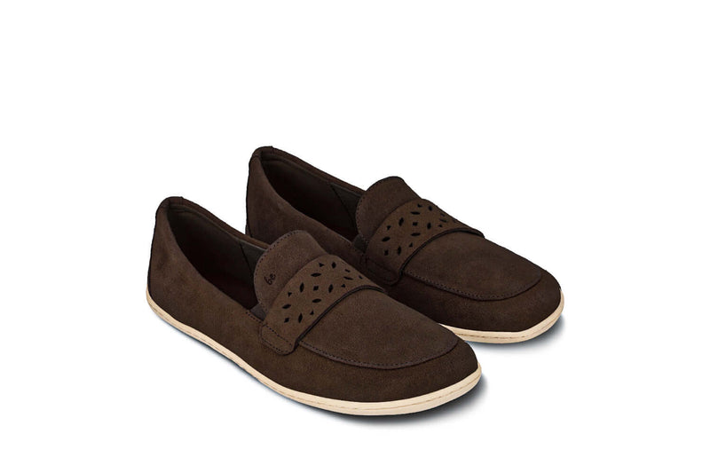 Load image into Gallery viewer, Be Lenka Bianca chocolate brown moccasins with decorative perforated strap, perfect for casual outfits.