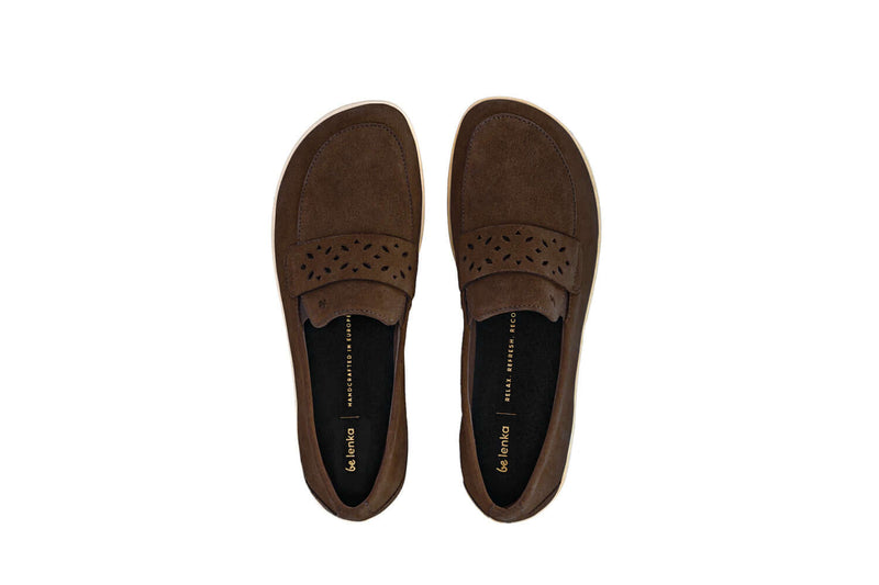Load image into Gallery viewer, Be Lenka Bianca Moccasins in Chocolate Brown with decorative perforated strap, ideal for women.