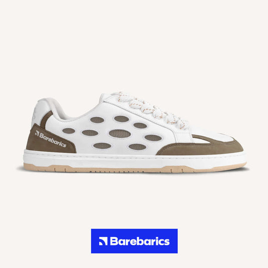 Eco-friendly Barefoot Sneakers Barebarics Fusion - White & Army Brown