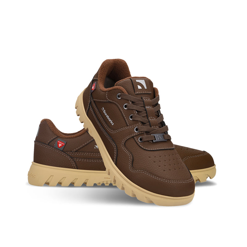 Load image into Gallery viewer, Dark brown Barebarics Zing Frost barefoot sneakers with sustainable leather and Primaloft technology.