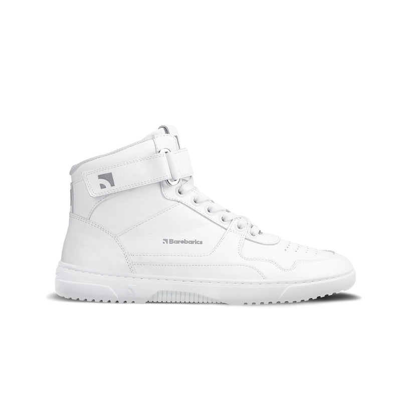 Load image into Gallery viewer, Barebarics Zing High Top sneakers in all white, stylish ankle-height design for comfort and year-round wear.