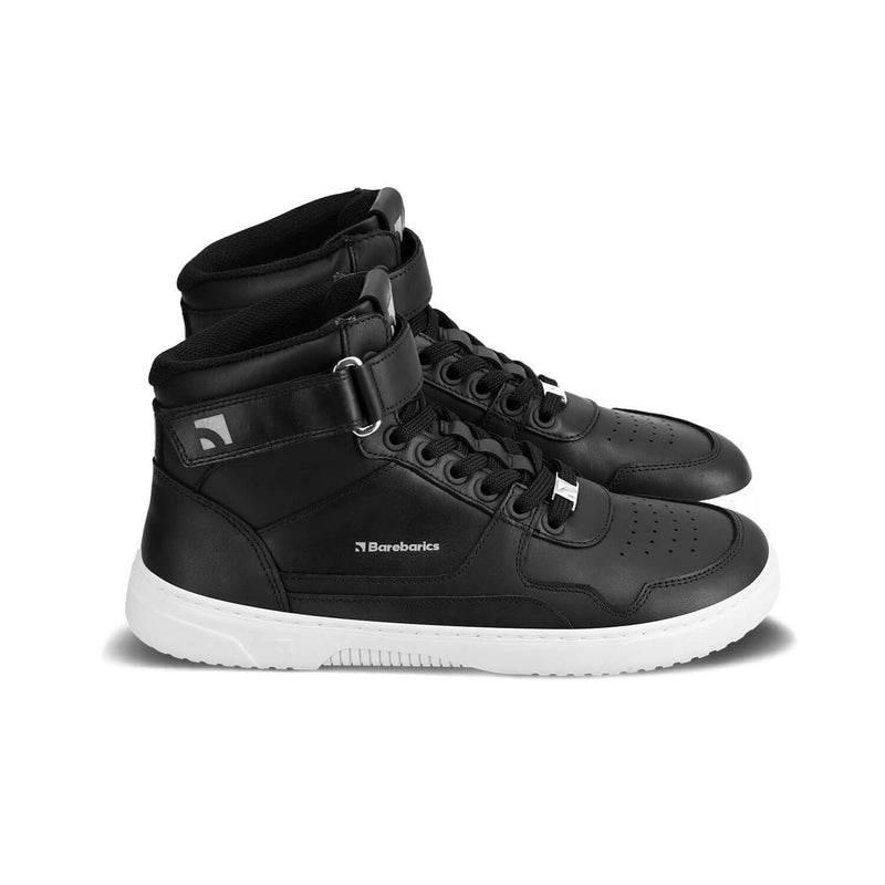 Load image into Gallery viewer, Barebarics Zing High Top Barefoot Sneakers – Black White Leather