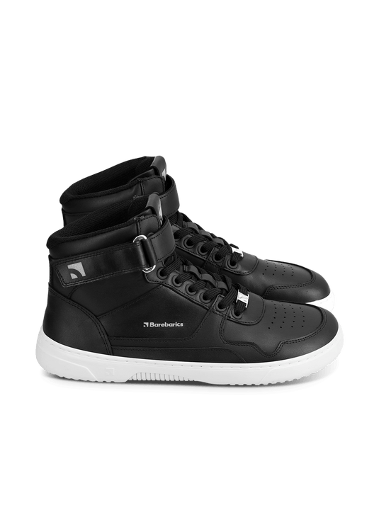 Barebarics Zing High Top Barefoot Sneakers – Black White Leather