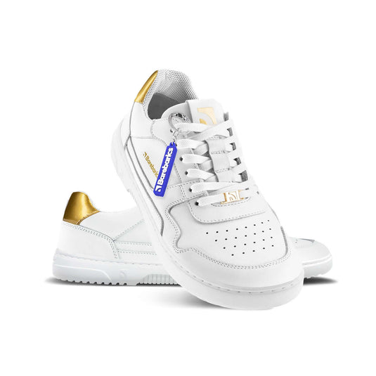 Eco-friendly Barefoot Sneakers Barebarics Zing - White & Gold - Leather