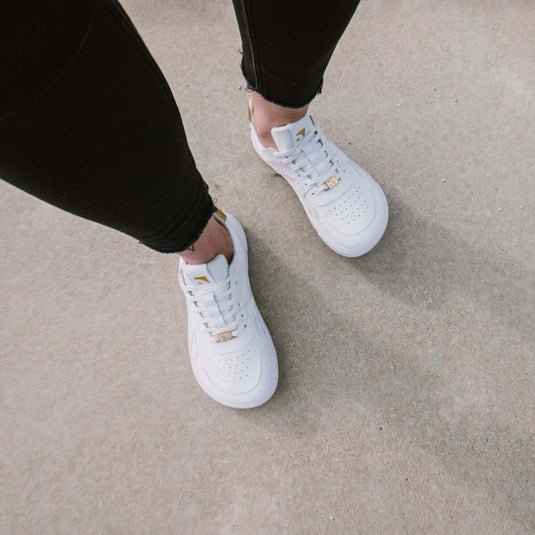 Eco-friendly Barefoot Sneakers Barebarics Zing - White & Gold - Leather