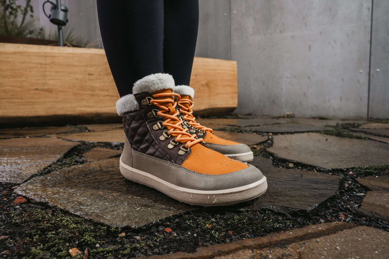 Load image into Gallery viewer, Eco-friendly Barefoot Boots Be Lenka Olivia - Taupe, Dark Brown & Orange