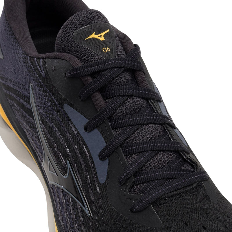 Load image into Gallery viewer, Mizuno Wave Sky 6 Mens Running Shoes Black / Tradewinds / Gold Fusion, Size 11.5