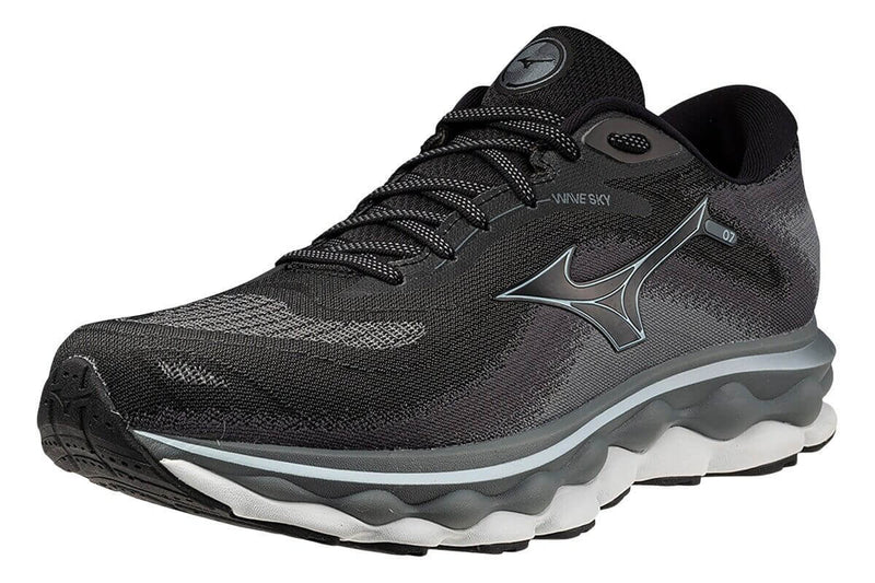 Load image into Gallery viewer, Mens Mizuno Wave Sky 7 2E Wide Black/Glacial Ridge/Stormy Weather, Size 9.5