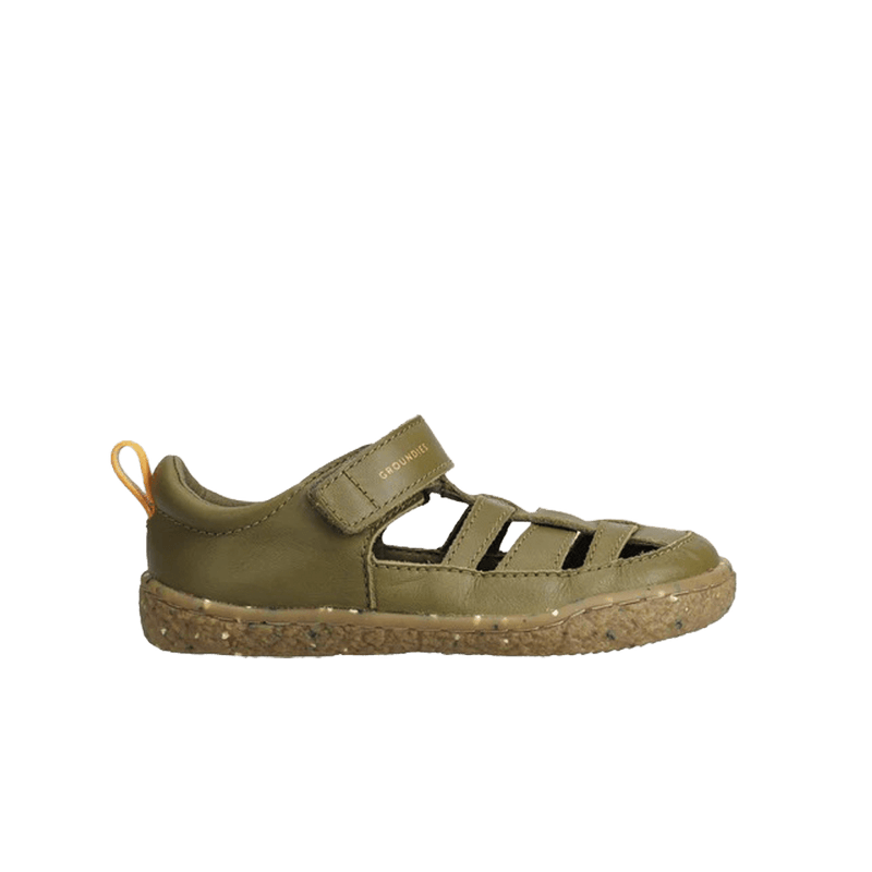 Load image into Gallery viewer, Groundies Noto 2.0 Kids' Barefoot Sandals – Khaki/Orange