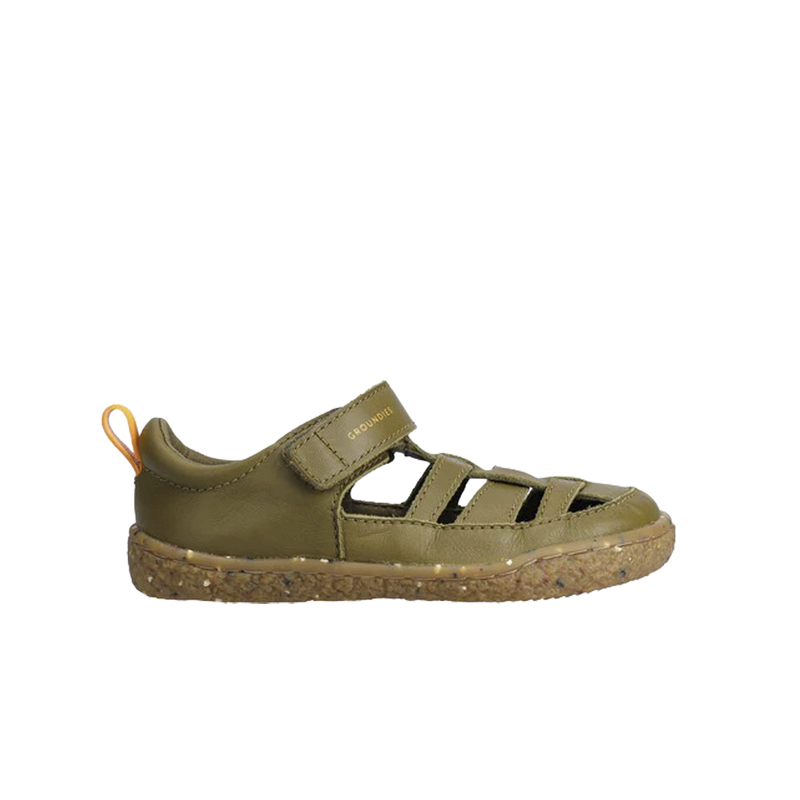 Load image into Gallery viewer, Groundies Noto 2.0 Kids' Barefoot Sandals – Khaki/Orange