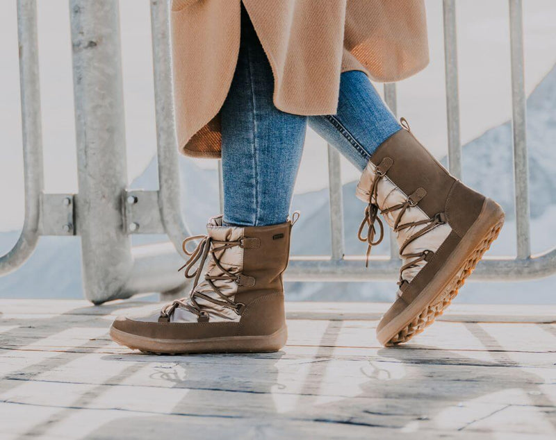 Load image into Gallery viewer, Eco-friendly Winter Barefoot Boots Be Lenka Snowfox Woman - Champagne & Brown