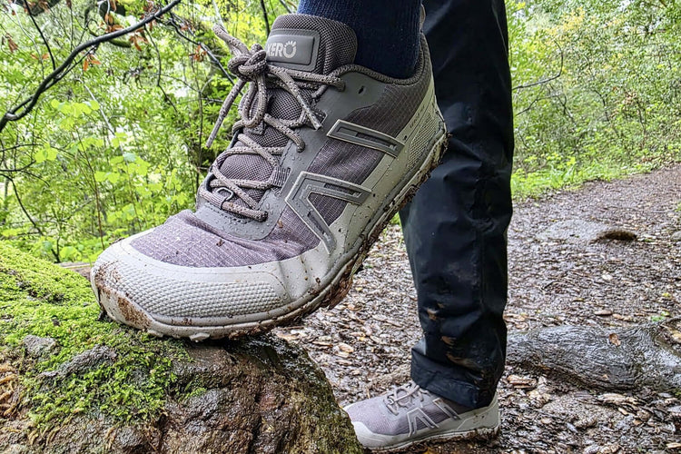 A close-up of barefoot hiking shoes Australia on a rock, perfect for outdoor adventures in nature.
