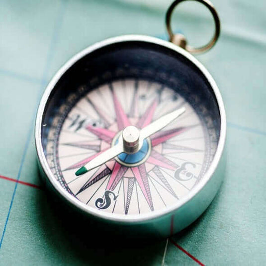 Vintage compass on a map, essential for first-time campers navigating the wilderness. - Adventureco Blog