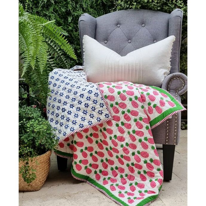 GOTS Certified Organic Cotton Reversible Baby Quilt (100x120cm) - Pink Pineapple-0