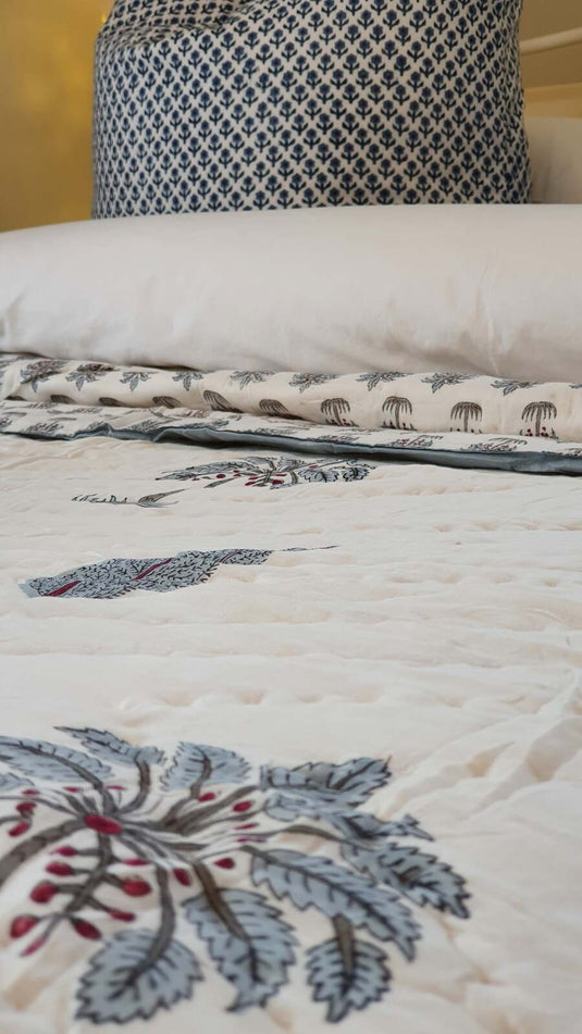 Kolka Palm & Pine Reversible Quilt 100% Cotton Blue - King Size-4