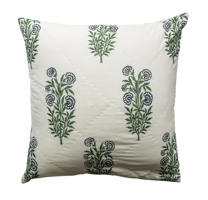 Kolka Iris Quilted Euro Sham Set Super Quality Cotton Quilted Front - Green-0