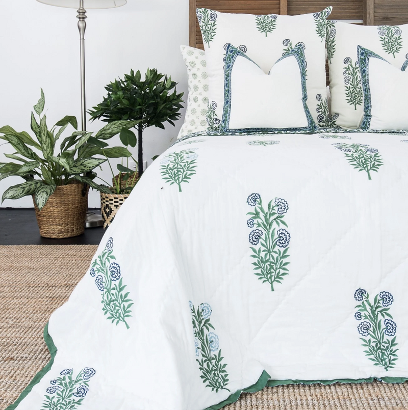 Load image into Gallery viewer, Kolka Iris Quilted Euro Sham Set Super Quality Cotton Quilted Front - Green-3

