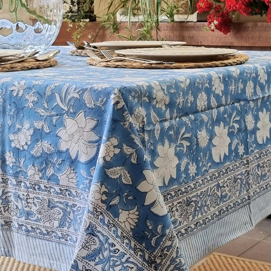 Rectangle Tablecloth Table Cover Flower Pattern Dining Table Cloth - Blue Bellflower-1