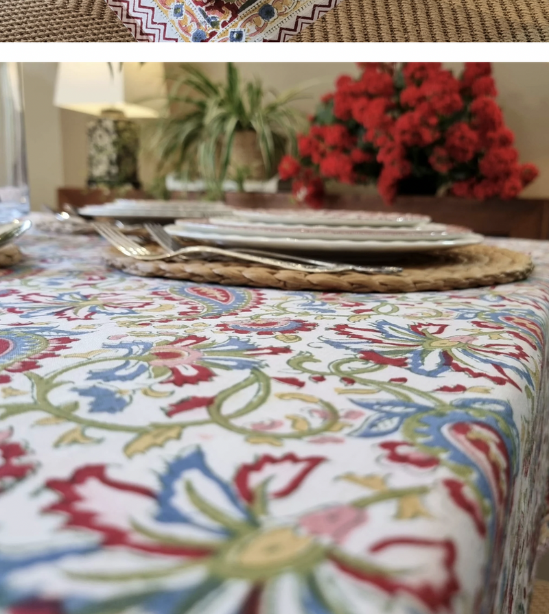 Load image into Gallery viewer, Kolka Indian Paisley Hand Made Block-Printed Tablecloth - Ruby-3
