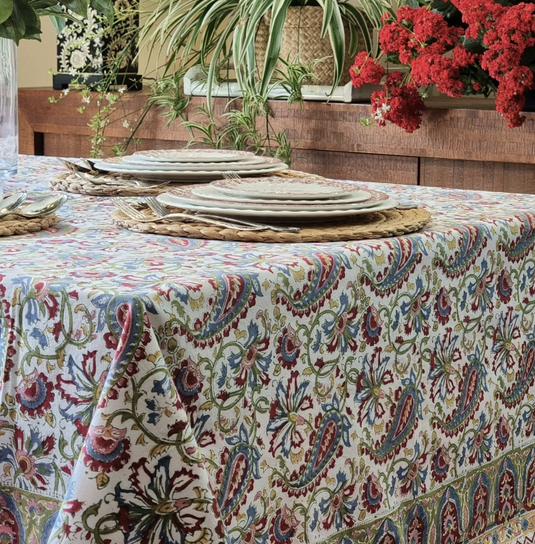 Kolka Indian Paisley Hand Made Block-Printed Tablecloth - Ruby-4