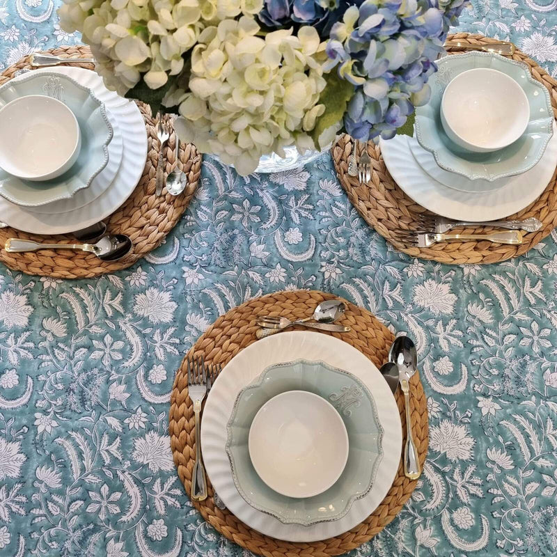 Load image into Gallery viewer, Kolka Poppy Hand Block-Printed and Screen-Printed Textiles Tablecloth - Blue-1
