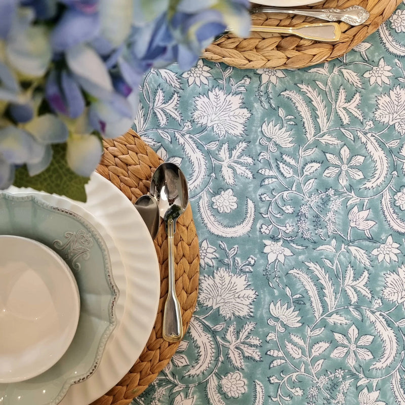 Load image into Gallery viewer, Kolka Poppy Hand Block-Printed and Screen-Printed Textiles Tablecloth - Blue-4

