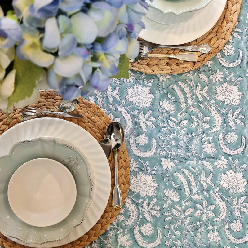 Load image into Gallery viewer, Kolka Poppy Hand Block-Printed and Screen-Printed Textiles Tablecloth - Blue-2
