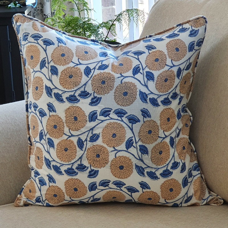 Load image into Gallery viewer, Kolka Boho Floral Soft Cotton Voile Decorative Cushion Hand Block-Printed - Blue-0
