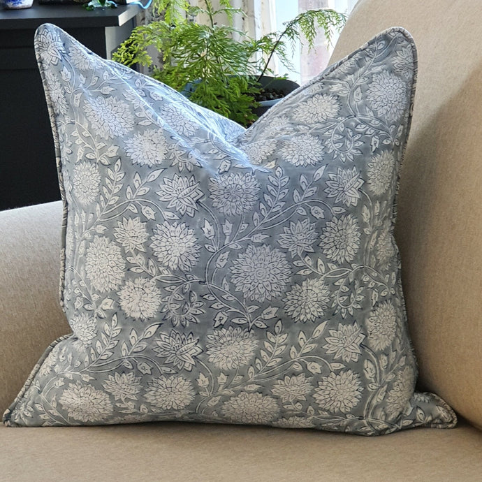 Kolka Pastel Grey Floral Luxurious Soft Cotton Voile Decorative Cushion - Grey-0