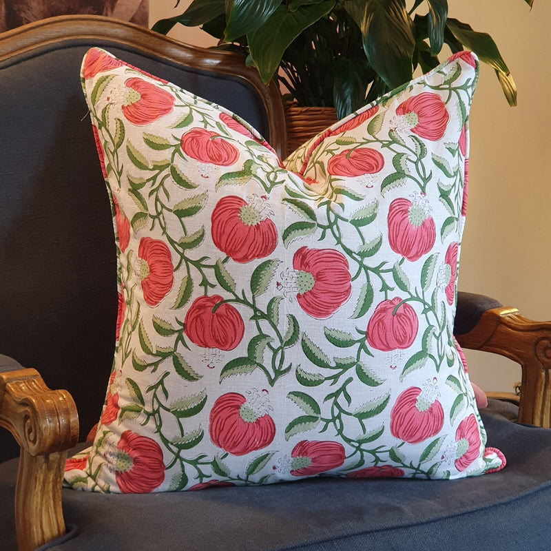 Load image into Gallery viewer, Kolka Pomegranate Soft Cotton Voile Decorative Hand Block-Printed Cushion - Ruby-1
