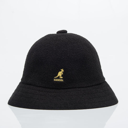 KANGOL Bermuda Casual Bucket Hat Terry Towelling Cap in Black/Gold-1