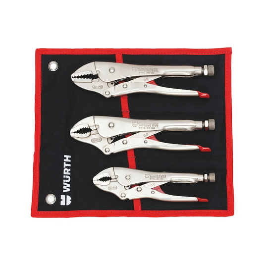 Wurth Locking Pliers Set 3 Piece Nickel Coated with Tool Roll Adjustable Clamp Wrench-1