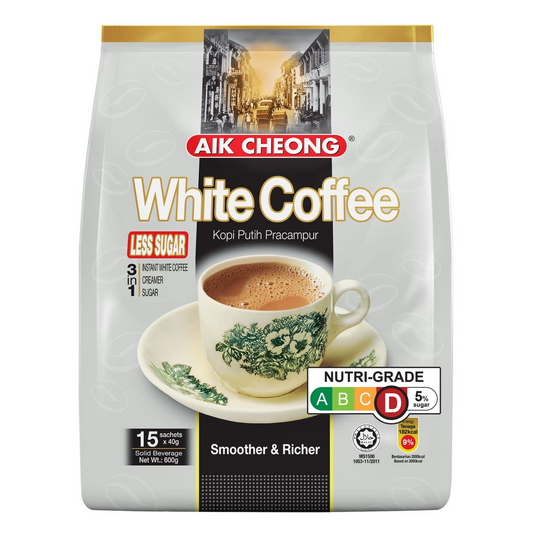 Aik Cheong White Instant Coffee 40g Sachets (Pack of 15) - Less Sugar (600g Total)-0