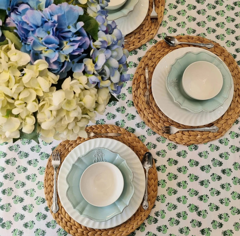 Load image into Gallery viewer, Kolka Rosemary Hand Block-Printed Cotton Tablecloth - Green
