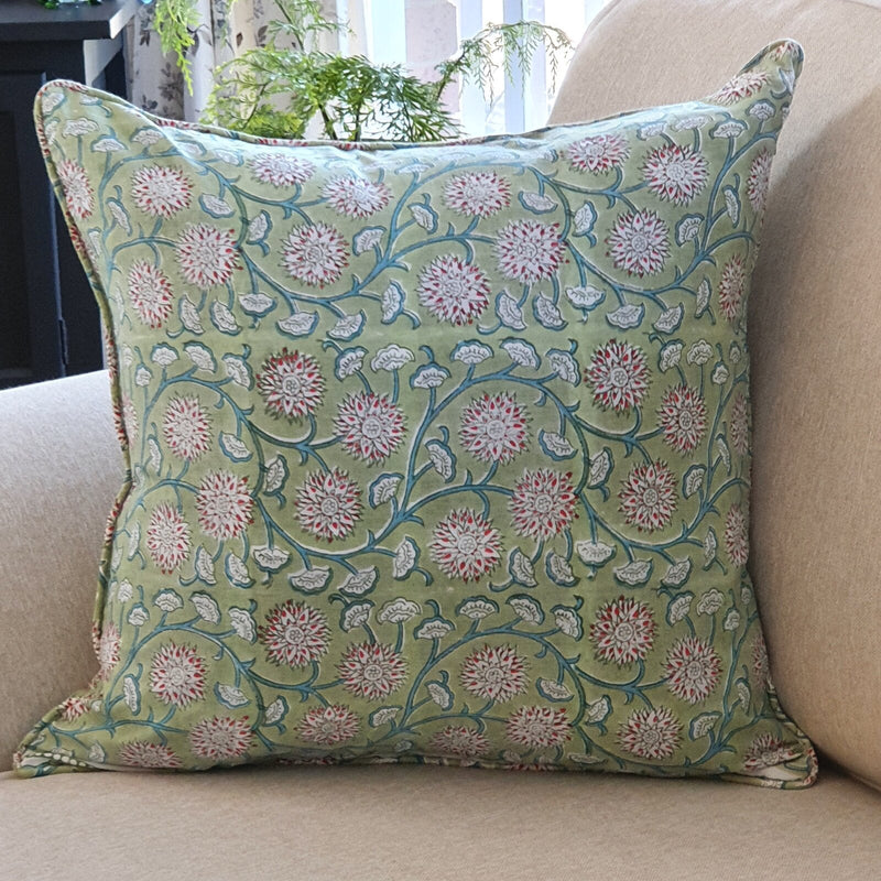Load image into Gallery viewer, Kolka Floral Garden Soft Cotton Voile High Quality Decorative Cushion - Green

