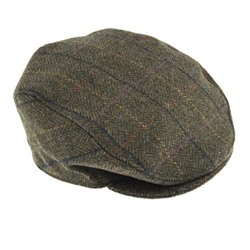DENTS Abraham Moon Tweed Flat Cap Wool Ivy Hat Driving Cabbie Quilted - Olive-0