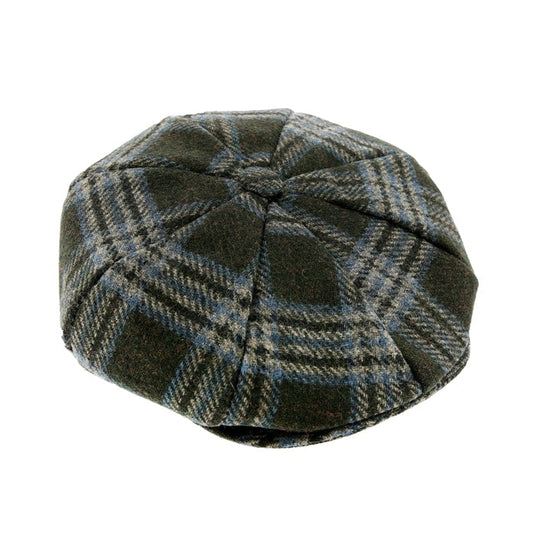Dents Mens Abraham Moon Check Tweed Newsboy Cap Hat - Forest Green-0