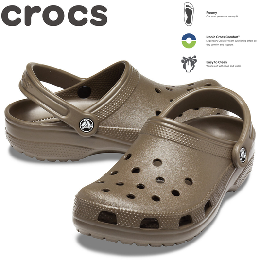 Crocs Classic Clogs Roomy Fit Sandal Clog Sandals Slides Waterproof - Chocolate-1