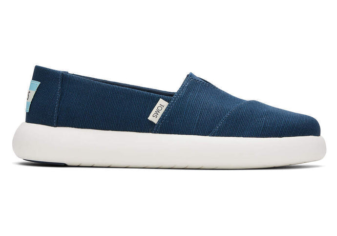 TOMS Womens Platform Alpargata Canvas Shoes Slip On Casual Shoes Flats - Blue-0