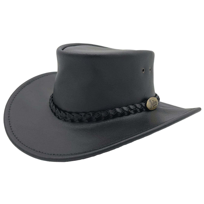 Jacaru Swagman Leather Outback Hat Wide Brim - Black-0
