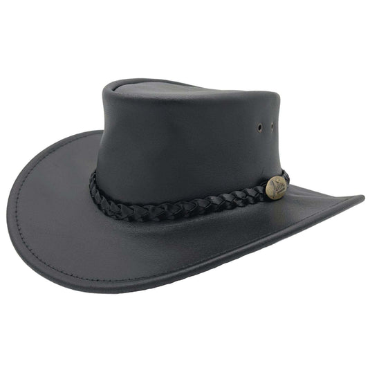 Jacaru Swagman Leather Outback Hat Wide Brim - Black-0
