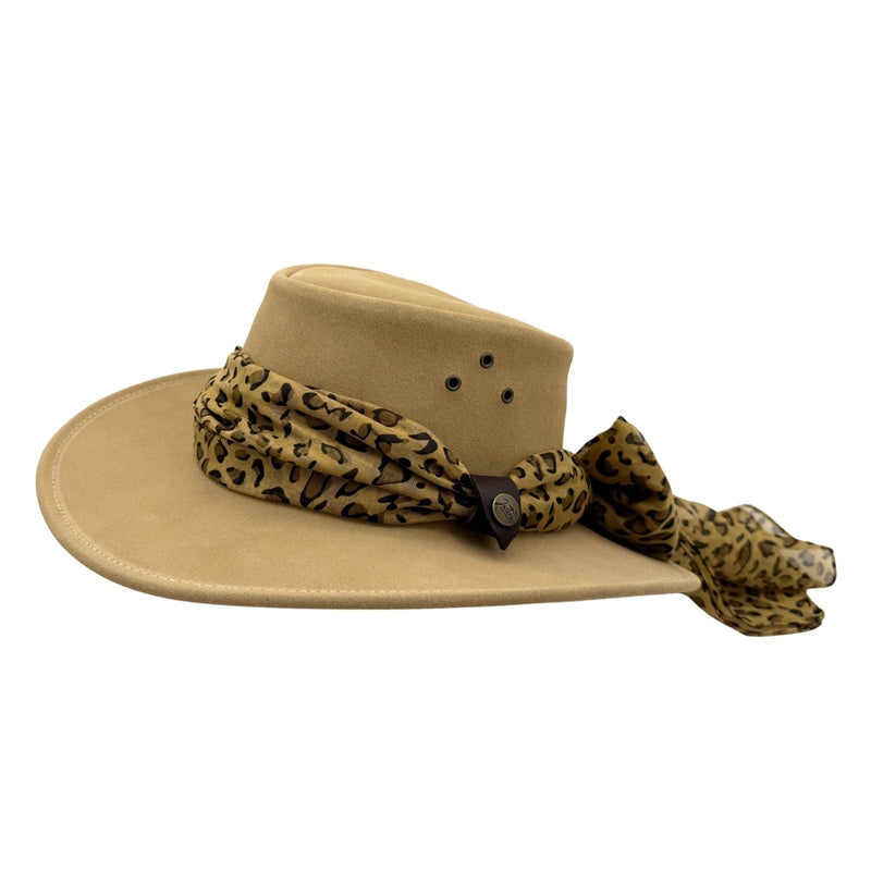 Load image into Gallery viewer, Jacaru 1020 Jillaroo Hat – Suede &amp; Chiffon Scarf | UPF 50+
