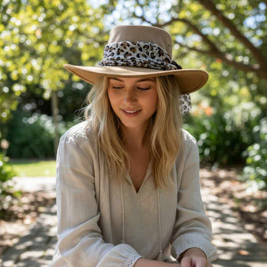 Jacaru 1022 Shady Lady Hat – Suede Breeze | Scarf | Australia