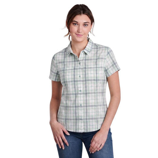 Kuhl Womens Kamp Outdoor Hiking Short Sleeve Shirt in Soft Jade-1